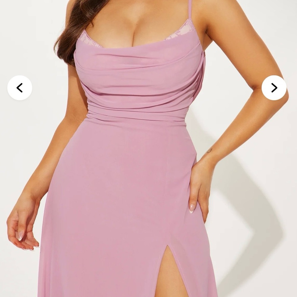 Fashion Nova Drape Me Chiffon and Lace Maxi Dress in Mauve Pink - Size M - Picture 9 of 10